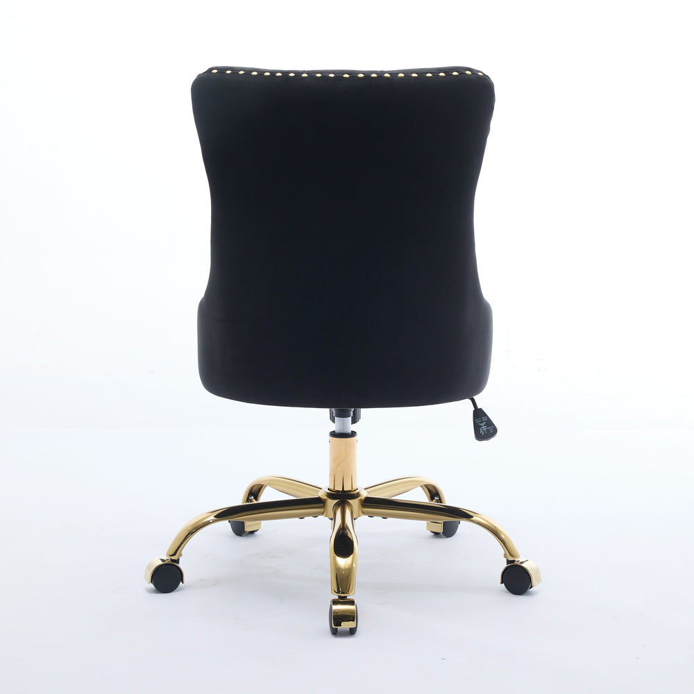 English Elm A&A Velvet Tufted Office Chair with Hand-Pulled Buttons, Nailhead Trim & Golden Metal Base, Luxe Comfort Black W1143P292465
