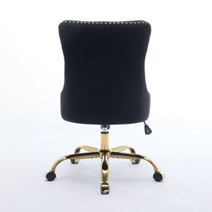 English Elm A&A Velvet Tufted Office Chair with Hand-Pulled Buttons, Nailhead Trim & Golden Metal Base, Luxe Comfort Black W1143P292465