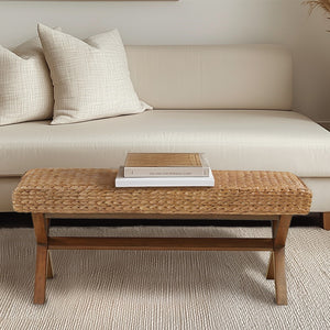 JLA Home INK+IVY - Seadrift Handwoven Water Hyacinth Bench with Chestnut Wood Legs — Coastal Boho Seating, 41.5" wide II105-0256