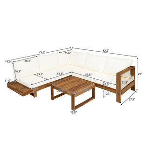 English Elm Outdoor Solid Acacia Wood 4 Piece Modular Sectional Set with Cushions Patio N757S454841B
