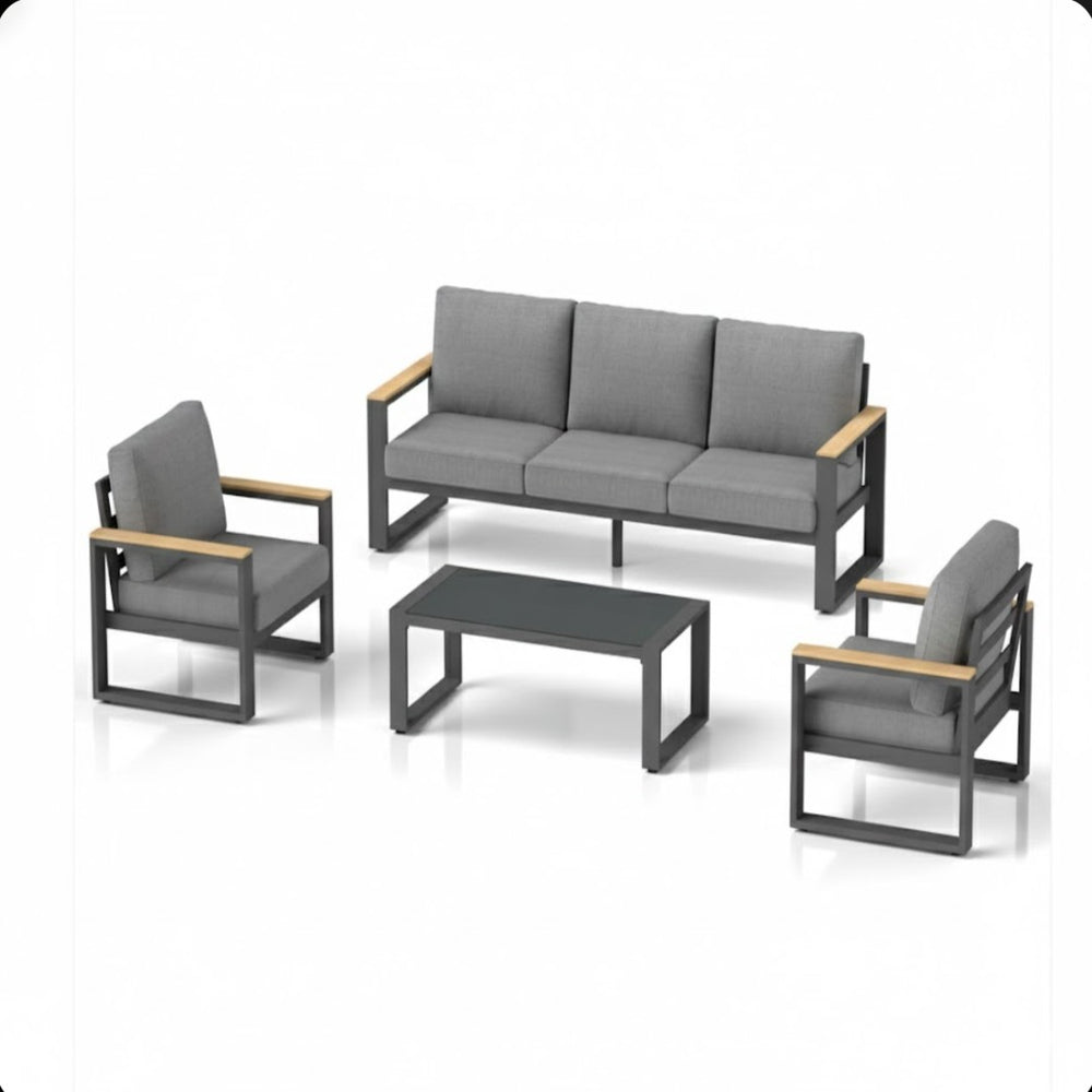 English Elm All-weather Aluminum 5 Seat Outdoor Conversation Set with Tempered Glass Table Gray B082S00112