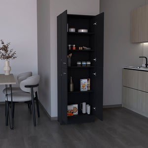 English Elm Kitchen Pantry Tall Cabinet 71" H with 4 Doors and 5 Adjustable Shelves for Organized Storage and Laundry Black 42.91 L x 28.74 W x 5.12 H B097P221376