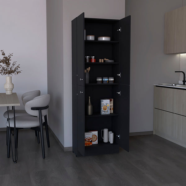 English Elm Kitchen Pantry Tall Cabinet 71" H with 4 Doors and 5 Adjustable Shelves for Organized Storage and Laundry Black 42.91 L x 28.74 W x 5.12 H B097P221376