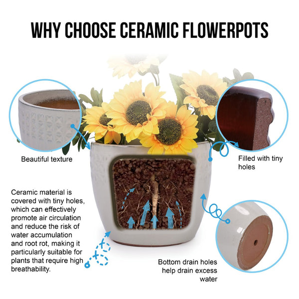 English Elm Set Of 3 Ceramic Flowerpots - Handcrafted Modern Planters In Ancient White For Stylish Spaces W3273P321485-GIGA