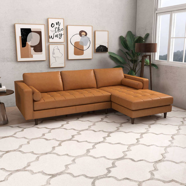 English Elm Ashcroft Furniture - Anthony Corner Sectional Sofa Luxurious Velvet Upholstered Left-Facing Design Soft Genuine Leather Comfort Tan B183S00023