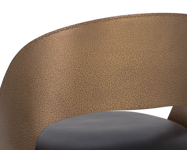 Sunpan Dezirae Barstool - Stylish Curved Back Design with Genuine Leather Seat and Unique Craftsmanship Antique Brass / Charcoal Black Leather