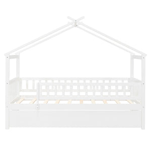 English Elm Twin House Bed with Trundle Solid Pine Frame Walnut Kids Bedroom Sleepover N708P357115K