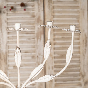 English Elm Vintage Metal Candelabra with Scrollwork Arms and Off-white Patina for Elegant Dining W2946P243906