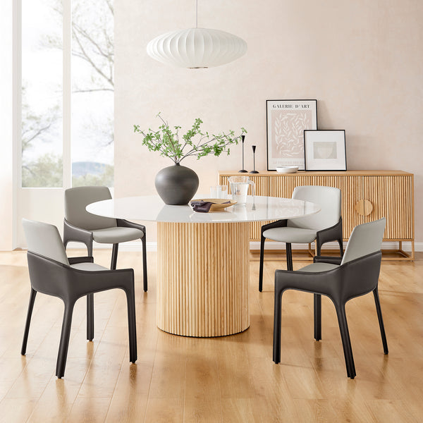 New Pacific Direct Stella Faux Leather Dining Side Chair - Set of 2 Taupe/Dark Brown 21.5 x 19 x 31