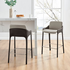 New Pacific Direct Stella Faux Leather Counter Stool - Set of 2 Taupe/Dark Brown 19 x 19.5 x 35