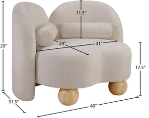 Meridian Furniture Daphne Art Deco Accent Chair Sculptural Curves Ball Legs for Living Room or Bedroom Beige Chenille Fabric 44001Beige-C