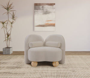 Meridian Furniture Daphne Art Deco Accent Chair Sculptural Curves Ball Legs for Living Room or Bedroom Beige Chenille Fabric 44001Beige-C