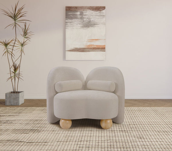 Meridian Furniture Daphne Art Deco Accent Chair Sculptural Curves Ball Legs for Living Room or Bedroom Beige Chenille Fabric 44001Beige-C