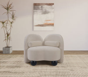 Meridian Furniture Daphne Art Deco Accent Chair Sculptural Curves Ball Legs for Living Room or Bedroom Beige Chenille Fabric 44001Beige-C