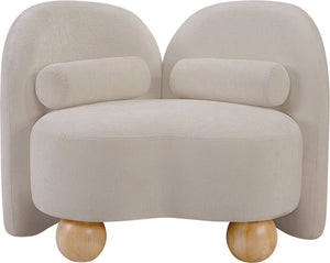 Meridian Furniture Daphne Art Deco Accent Chair Sculptural Curves Ball Legs for Living Room or Bedroom Beige Chenille Fabric 44001Beige-C