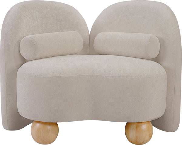 Meridian Furniture Daphne Art Deco Accent Chair Sculptural Curves Ball Legs for Living Room or Bedroom Beige Chenille Fabric 44001Beige-C