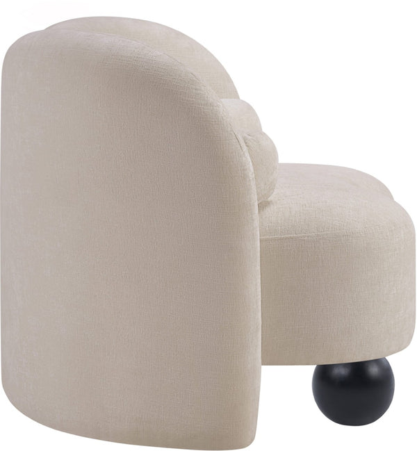 Meridian Furniture Daphne Art Deco Accent Chair Sculptural Curves Ball Legs for Living Room or Bedroom Beige Chenille Fabric 44001Beige-C