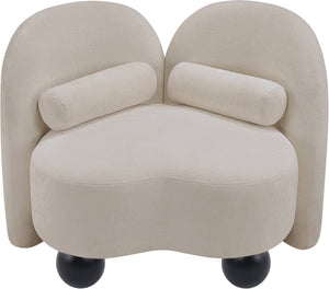 Meridian Furniture Daphne Art Deco Accent Chair Sculptural Curves Ball Legs for Living Room or Bedroom Beige Chenille Fabric 44001Beige-C
