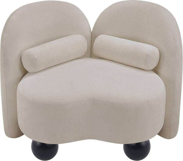 Meridian Furniture Daphne Art Deco Accent Chair Sculptural Curves Ball Legs for Living Room or Bedroom Beige Chenille Fabric 44001Beige-C