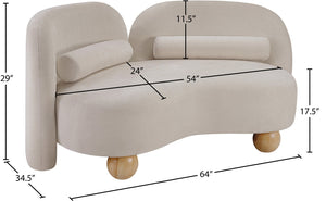 Meridian Furniture Daphne Art Deco Curved Loveseat with Swappable Wood Legs and Plush Upholstery for Living Rooms Beige Chenille Fabric 44001Beige-L