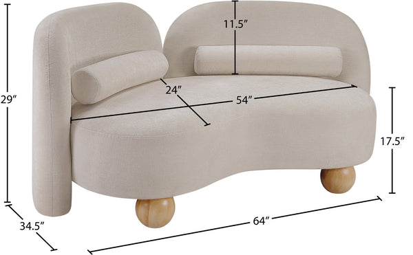 Meridian Furniture Daphne Art Deco Curved Loveseat with Swappable Wood Legs and Plush Upholstery for Living Rooms Beige Chenille Fabric 44001Beige-L