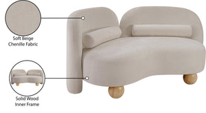 Meridian Furniture Daphne Art Deco Curved Loveseat with Swappable Wood Legs and Plush Upholstery for Living Rooms Beige Chenille Fabric 44001Beige-L