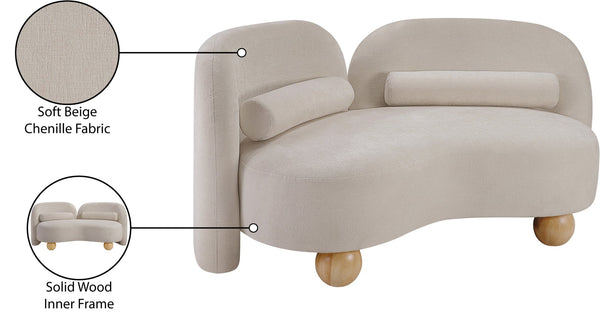 Meridian Furniture Daphne Art Deco Curved Loveseat with Swappable Wood Legs and Plush Upholstery for Living Rooms Beige Chenille Fabric 44001Beige-L