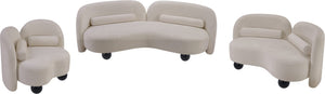 Meridian Furniture Daphne Art Deco Curved Loveseat with Swappable Wood Legs and Plush Upholstery for Living Rooms Beige Chenille Fabric 44001Beige-L