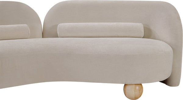 Meridian Furniture Daphne Art Deco Curved Loveseat with Swappable Wood Legs and Plush Upholstery for Living Rooms Beige Chenille Fabric 44001Beige-L