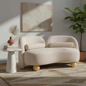 Meridian Furniture Daphne Art Deco Curved Loveseat with Swappable Wood Legs and Plush Upholstery for Living Rooms Beige Chenille Fabric 44001Beige-L