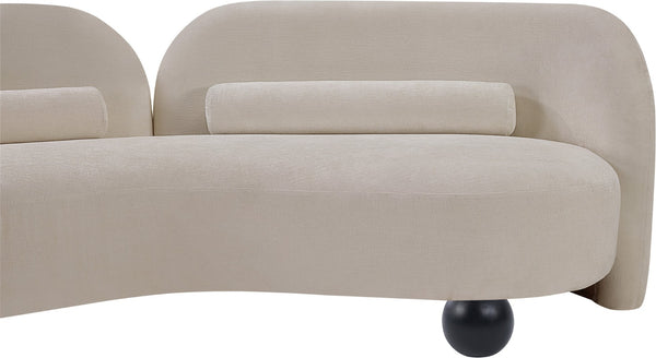 Meridian Furniture Daphne Art Deco Curved Loveseat with Swappable Wood Legs and Plush Upholstery for Living Rooms Beige Chenille Fabric 44001Beige-L