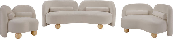 Meridian Furniture Daphne Art Deco Curved Loveseat with Swappable Wood Legs and Plush Upholstery for Living Rooms Beige Chenille Fabric 44001Beige-L