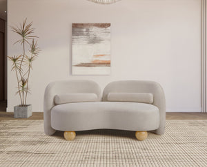 Meridian Furniture Daphne Art Deco Curved Loveseat with Swappable Wood Legs and Plush Upholstery for Living Rooms Beige Chenille Fabric 44001Beige-L