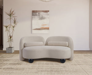 Meridian Furniture Daphne Art Deco Curved Loveseat with Swappable Wood Legs and Plush Upholstery for Living Rooms Beige Chenille Fabric 44001Beige-L