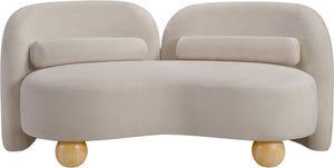 Meridian Furniture Daphne Art Deco Curved Loveseat with Swappable Wood Legs and Plush Upholstery for Living Rooms Beige Chenille Fabric 44001Beige-L