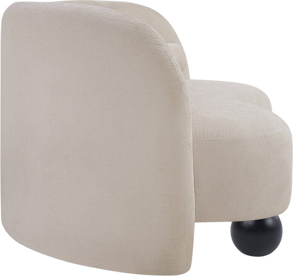 Meridian Furniture Daphne Art Deco Curved Loveseat with Swappable Wood Legs and Plush Upholstery for Living Rooms Beige Chenille Fabric 44001Beige-L