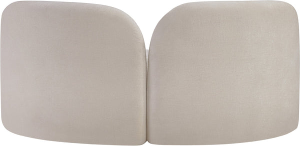Meridian Furniture Daphne Art Deco Curved Loveseat with Swappable Wood Legs and Plush Upholstery for Living Rooms Beige Chenille Fabric 44001Beige-L