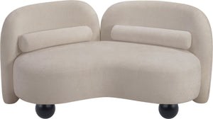 Meridian Furniture Daphne Art Deco Curved Loveseat with Swappable Wood Legs and Plush Upholstery for Living Rooms Beige Chenille Fabric 44001Beige-L
