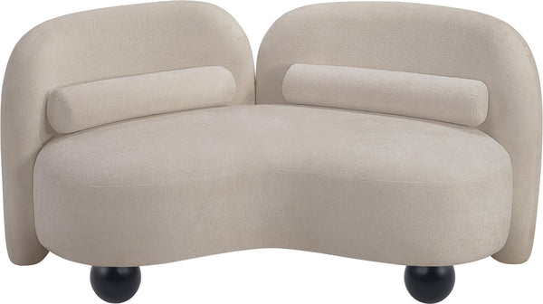 Meridian Furniture Daphne Art Deco Curved Loveseat with Swappable Wood Legs and Plush Upholstery for Living Rooms Beige Chenille Fabric 44001Beige-L