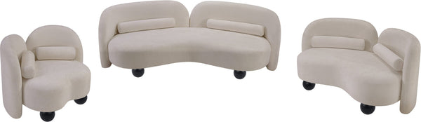 Meridian Furniture Daphne Art Deco Curved Sofa with Deep Seating and Interchangeable Wood Ball Legs for Living Rooms Beige Chenille Fabric 44001Beige-S