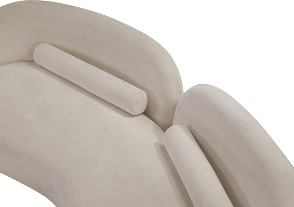 Meridian Furniture Daphne Art Deco Curved Sofa with Deep Seating and Interchangeable Wood Ball Legs for Living Rooms Beige Chenille Fabric 44001Beige-S