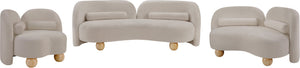 Meridian Furniture Daphne Art Deco Curved Sofa with Deep Seating and Interchangeable Wood Ball Legs for Living Rooms Beige Chenille Fabric 44001Beige-S