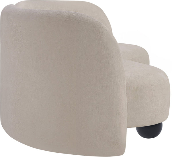 Meridian Furniture Daphne Art Deco Curved Sofa with Deep Seating and Interchangeable Wood Ball Legs for Living Rooms Beige Chenille Fabric 44001Beige-S