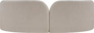 Meridian Furniture Daphne Art Deco Curved Sofa with Deep Seating and Interchangeable Wood Ball Legs for Living Rooms Beige Chenille Fabric 44001Beige-S