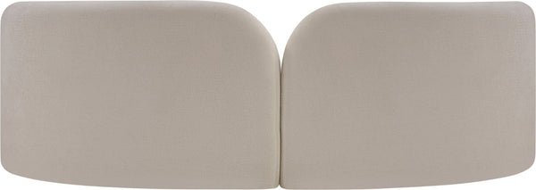 Meridian Furniture Daphne Art Deco Curved Sofa with Deep Seating and Interchangeable Wood Ball Legs for Living Rooms Beige Chenille Fabric 44001Beige-S
