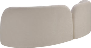 Meridian Furniture Daphne Art Deco Curved Sofa with Deep Seating and Interchangeable Wood Ball Legs for Living Rooms Beige Chenille Fabric 44001Beige-S