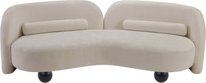 Meridian Furniture Daphne Art Deco Curved Sofa with Deep Seating and Interchangeable Wood Ball Legs for Living Rooms Beige Chenille Fabric 44001Beige-S