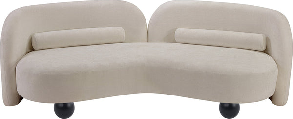 Meridian Furniture Daphne Art Deco Curved Sofa with Deep Seating and Interchangeable Wood Ball Legs for Living Rooms Beige Chenille Fabric 44001Beige-S