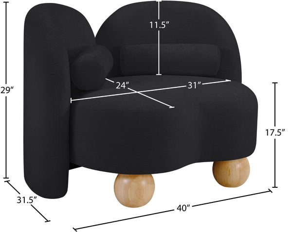 Meridian Furniture Daphne Art Deco Accent Chair Sculptural Curves Ball Legs for Living Room or Bedroom Black Chenille Fabric 44001Black-C