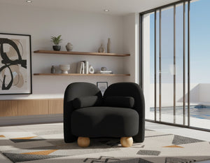 Meridian Furniture Daphne Art Deco Accent Chair Sculptural Curves Ball Legs for Living Room or Bedroom Black Chenille Fabric 44001Black-C